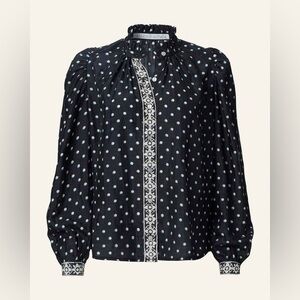 Alix Of Bohemia Annabelle Silk Blouse Navy Ruffle Neck Size Small Luxury